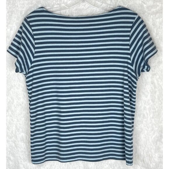Jason Maxwell Women's Large Short Sleeve Blue Striped Knit Top - Picture 4 of 5